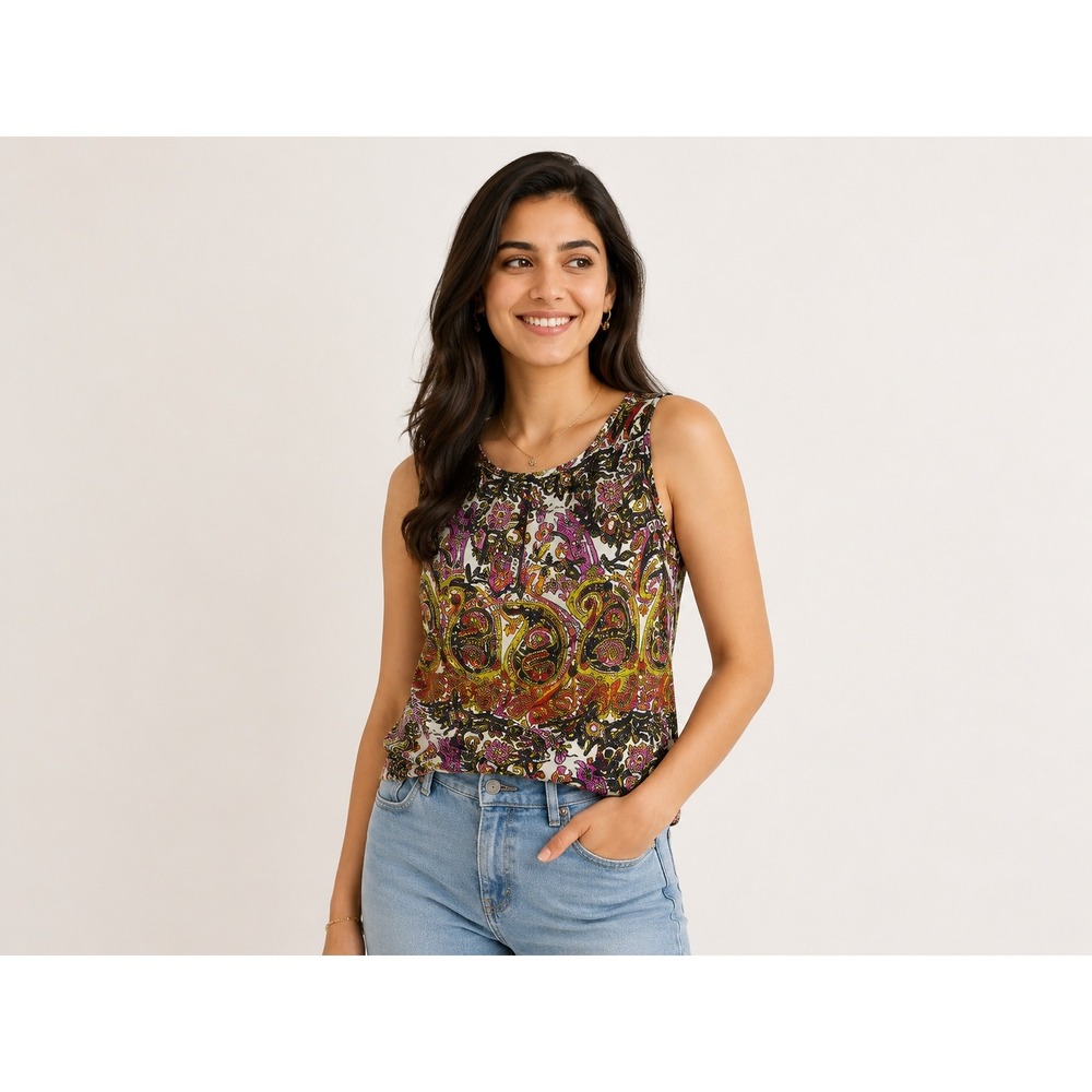 Talbots‎ Woman 16W Sleeveless Paisley Floral Pleated Shell Blouse Multicolor